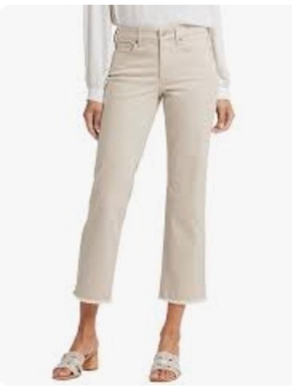 NYDJ Womens 6 Tan Wide Leg Capri Pants Fray Hem Stretch Lightweight Denim NWT